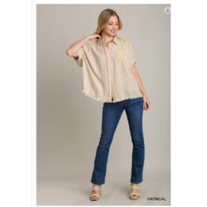 UMGEE - Linen Button Down Stripped & Unfinished Hem - Medium