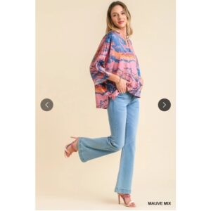 UMGEE - Marble Print Batwing Top with High Low Hem - Small