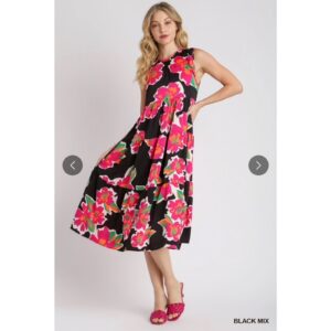 UMGEE - Sleeveless Tiered Maxi Floral Print Dress - Medium