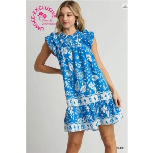 Umgee - Copyright Print Two-Tone Floral Paisley Print Dress - Medium