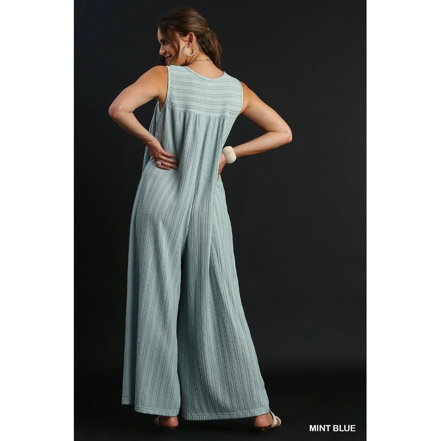 Umgee - Textured Knit Jumpsuit (Mint Blue) - Small - Image 4