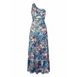Chicways - Tropical One Shoulder Cutout Maxi Dress - Large
