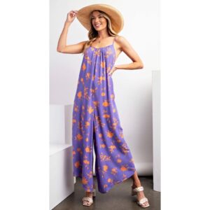 Easel - Printed Rayon Gauze Cami Jumpsuit - Large
