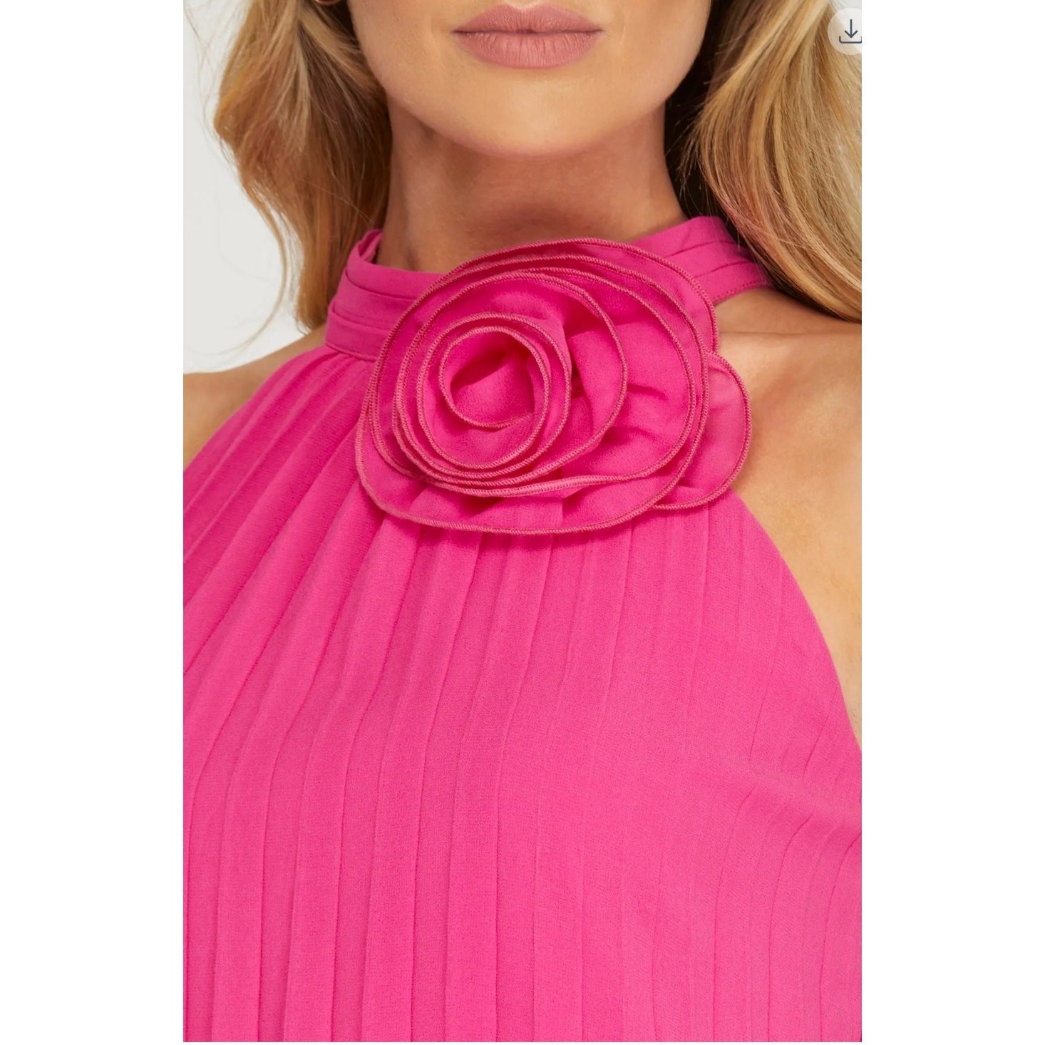 She + Sky - Rosette Halter Neck Pleated Woven Top - Small - Image 4