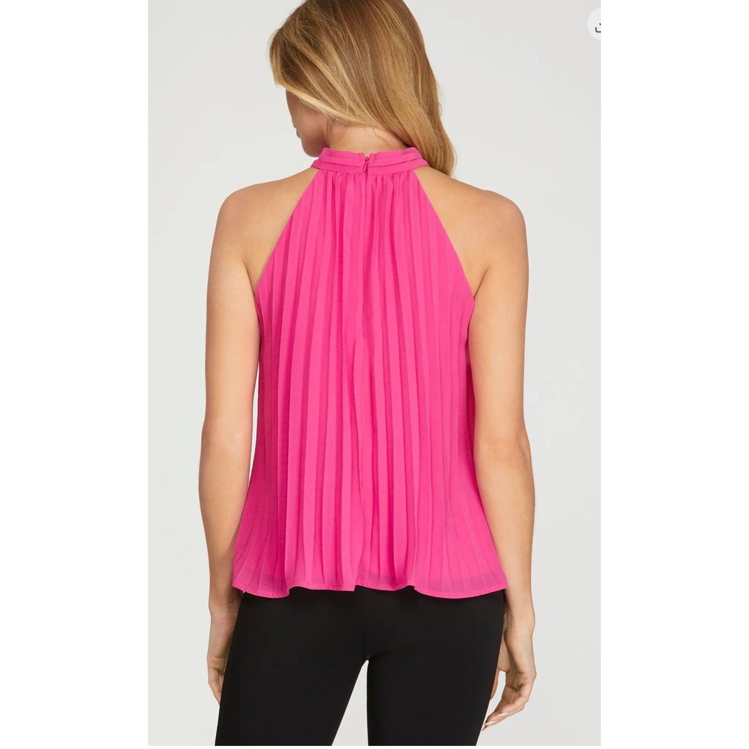 She + Sky - Rosette Halter Neck Pleated Woven Top - Small - Image 5