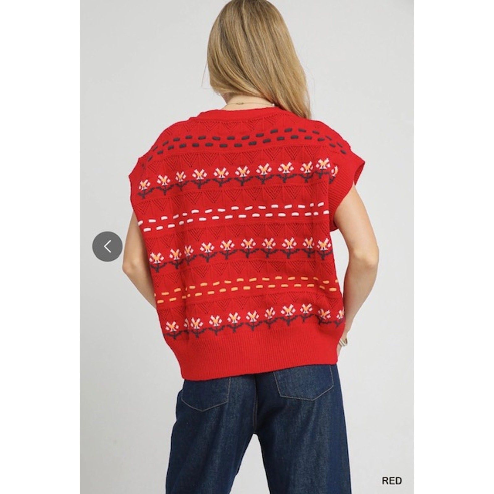 Umgee - Button Down Knit Vest with Floral Pattern - Large - Image 6