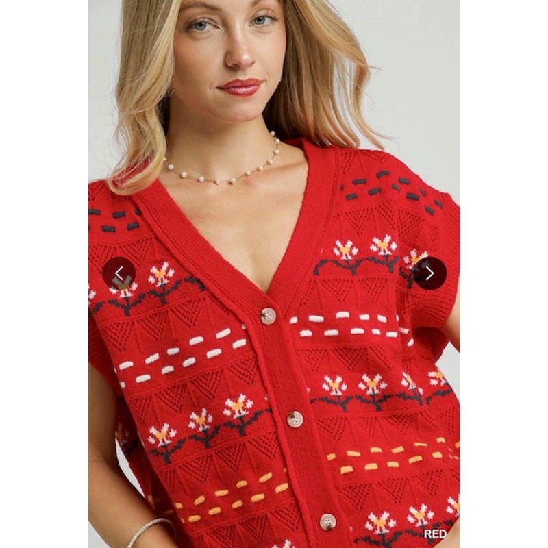 Umgee - Button Down Knit Vest with Floral Pattern - Small - Image 5