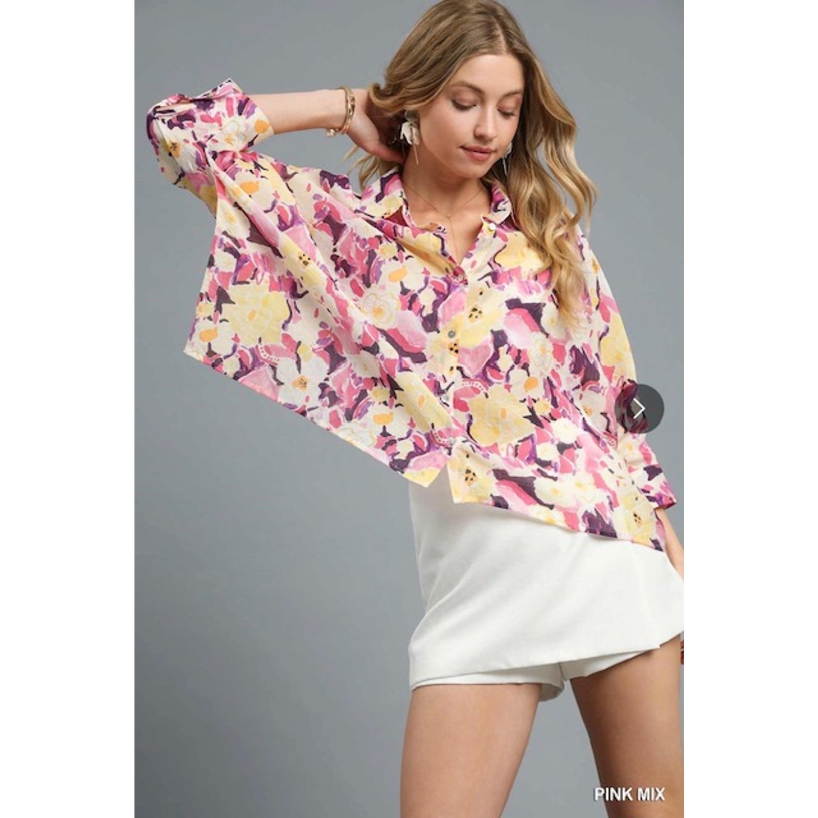 Umgee - Water Color Button-up Blouse - Large