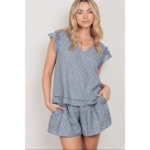 VERY J - Solid Cotton Woven Cute Top & Shorts Set - Medium