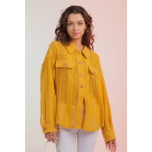 Very J - Lace Crochet Button Down Sheer Shacket - Medium