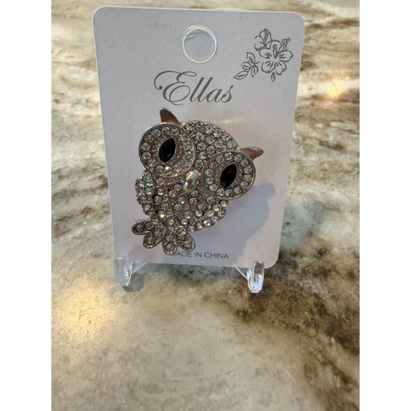 Wise Old Owl - Silvertone and Rhinestones - Image 3