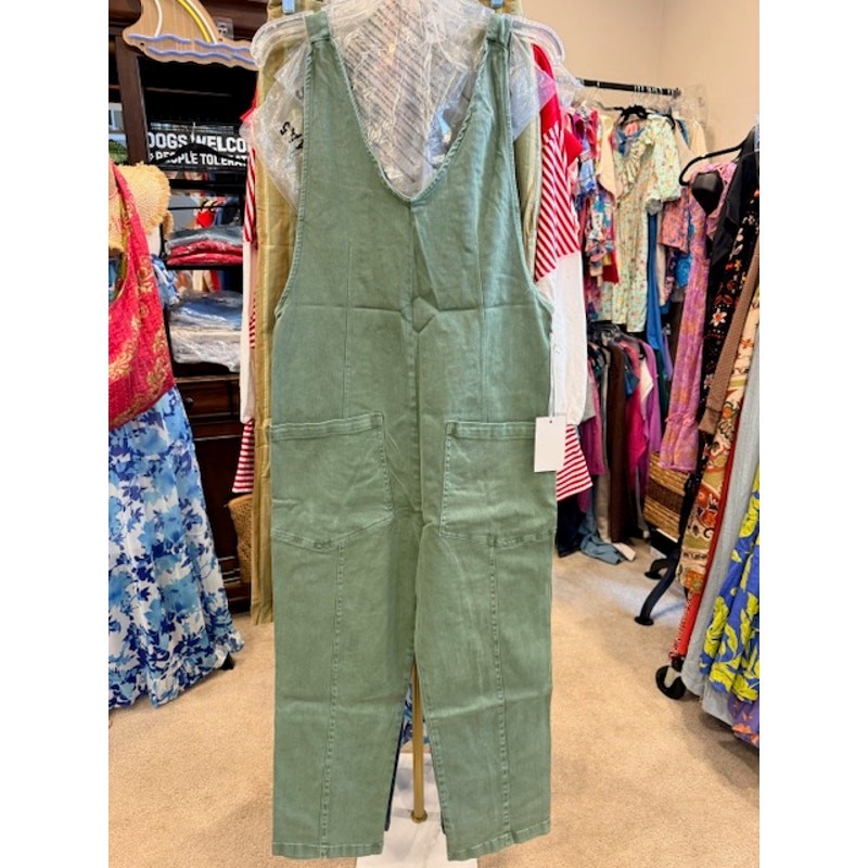 Zenana - Denim Overalls with Adjustable Strap Jumpsuit (Olive) - Small - Image 4