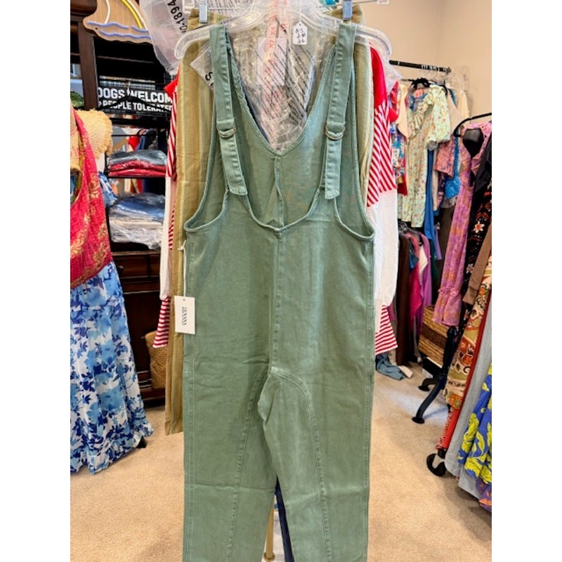 Zenana - Denim Overalls with Adjustable Strap Jumpsuit (Olive) - Small - Image 5