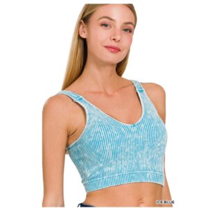 Zenana - Washed Ribbed Seamless Padded Brami - Ice Blue - L/XL