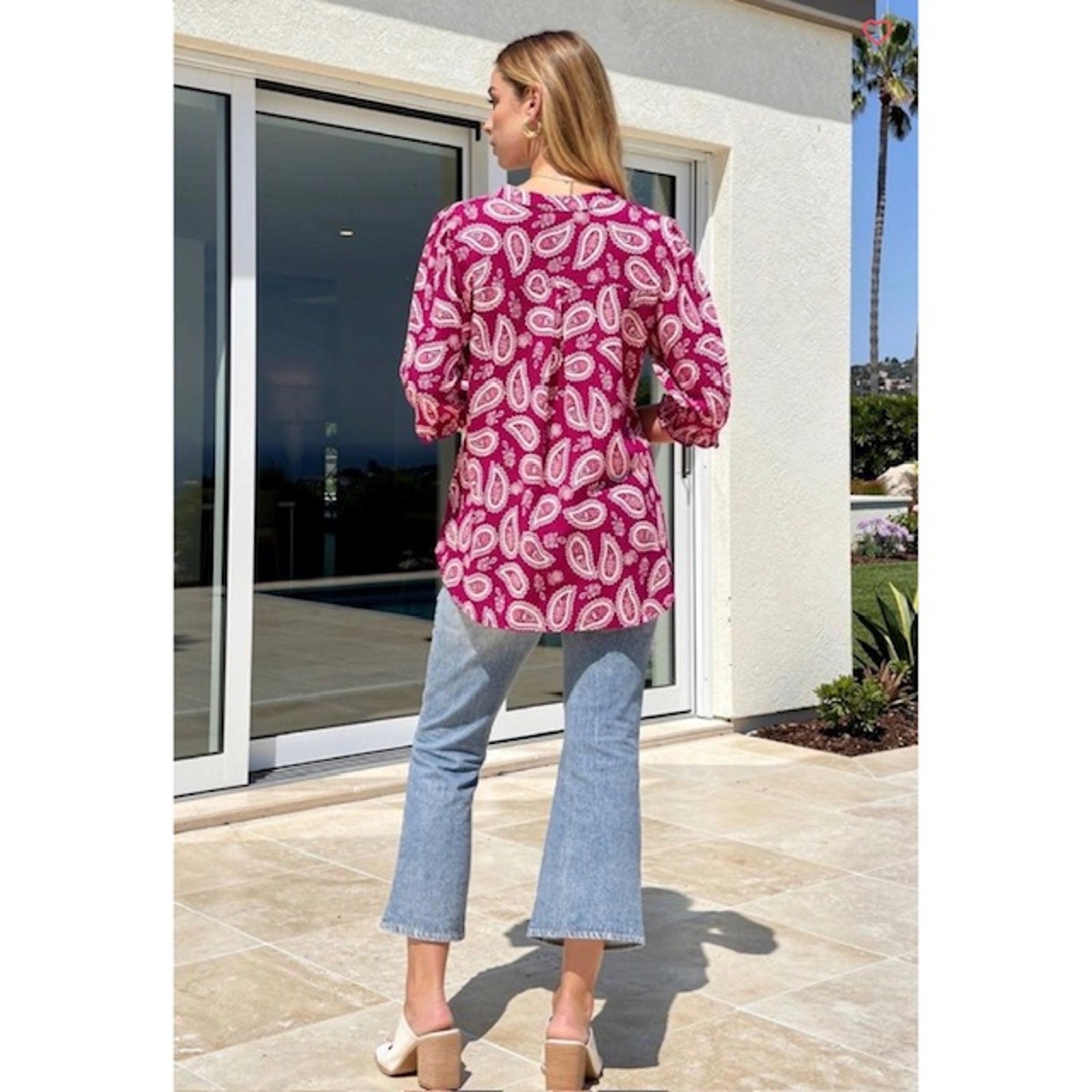 Dear Scarlett - Sangria Surf Paisley Smocked Lizzy Top - Large - Image 3