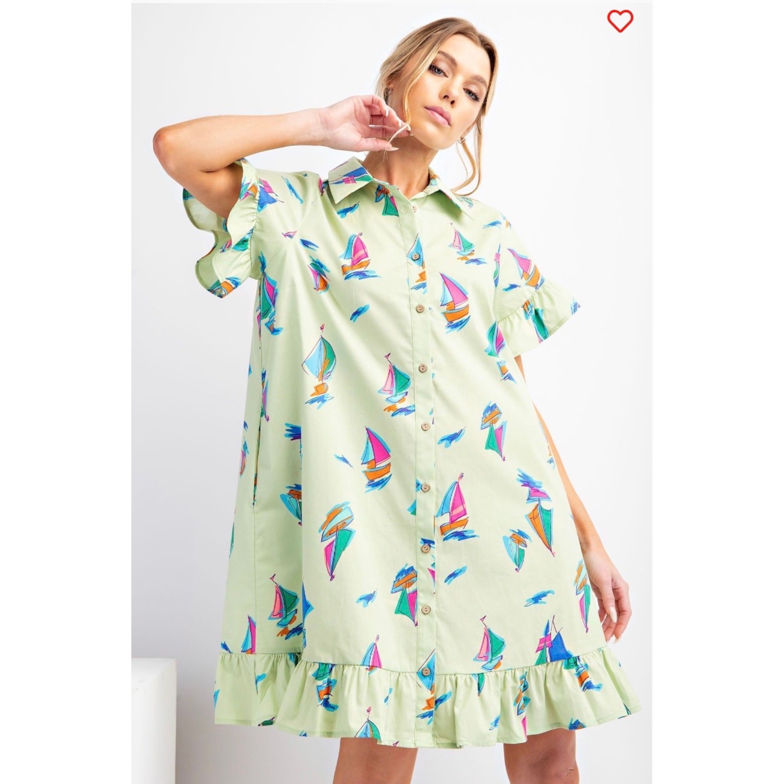 Easel - Sailboat Print Ruffle Shirt Dress - Medium - Image 4