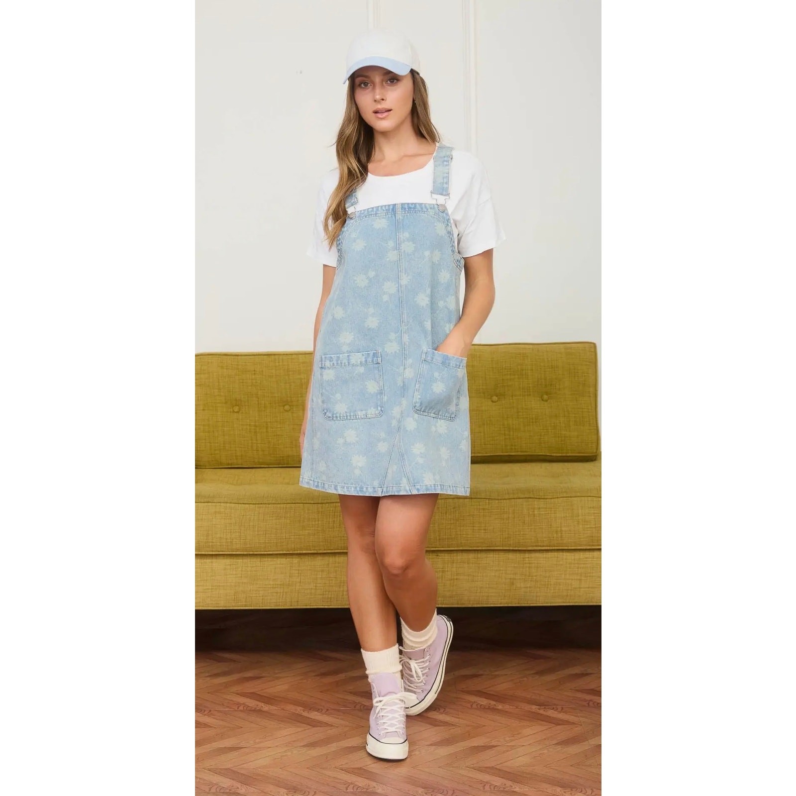 J.O.A. Los Angeles - Dandelion Washed Denim Overall Mini Dress - Medium