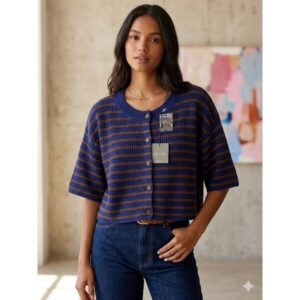 Le Lis - Striped Cropped Cardigan - Large