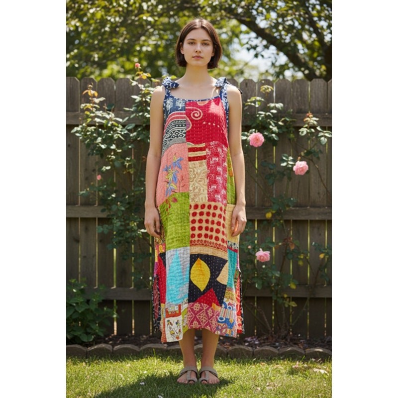 Sevya - Reversible Kantha Cotton Patchwork Dress - One Size - Image 3