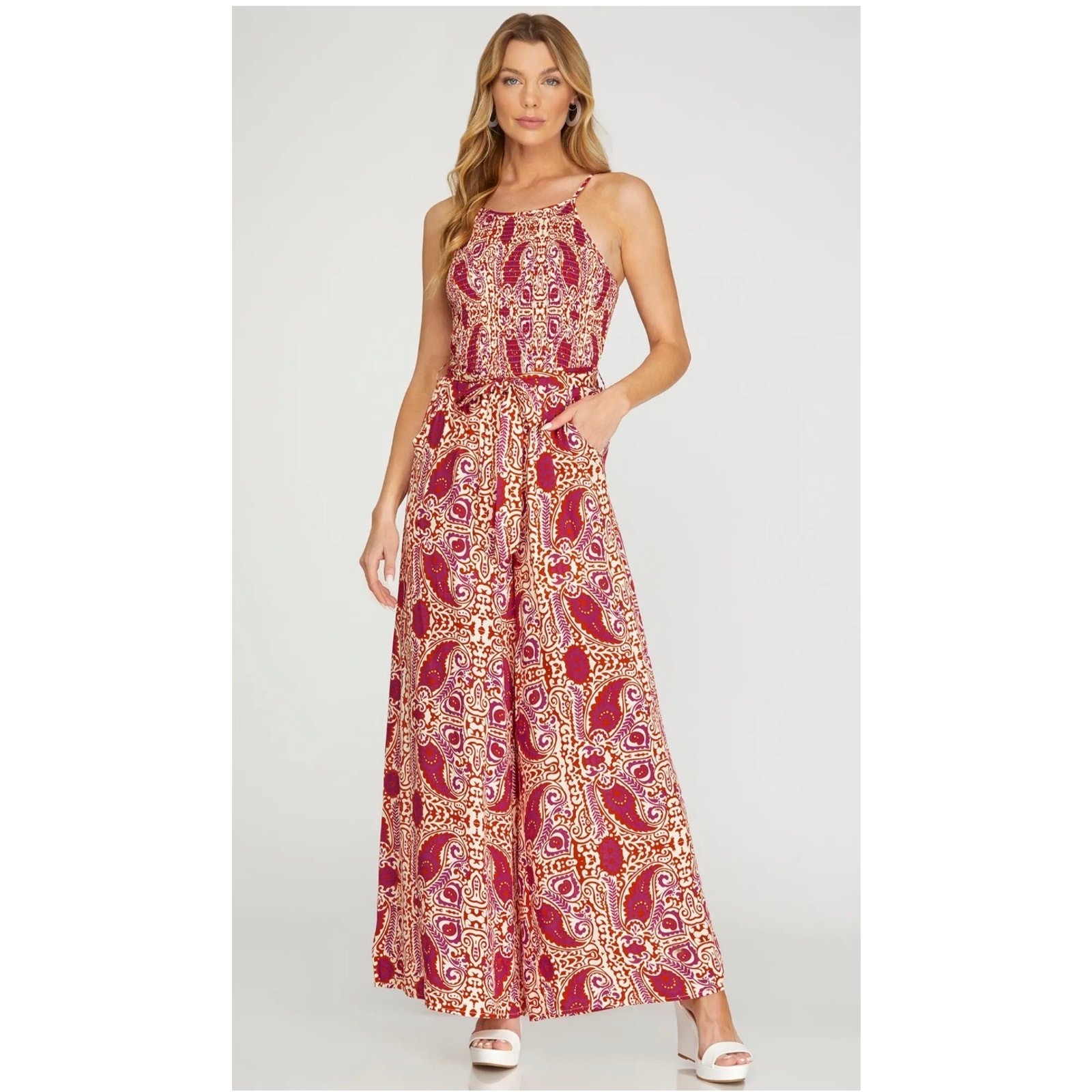 She + Sky - Smocked Tube Jumpsuit w/Waist Tie - Medium - Image 3