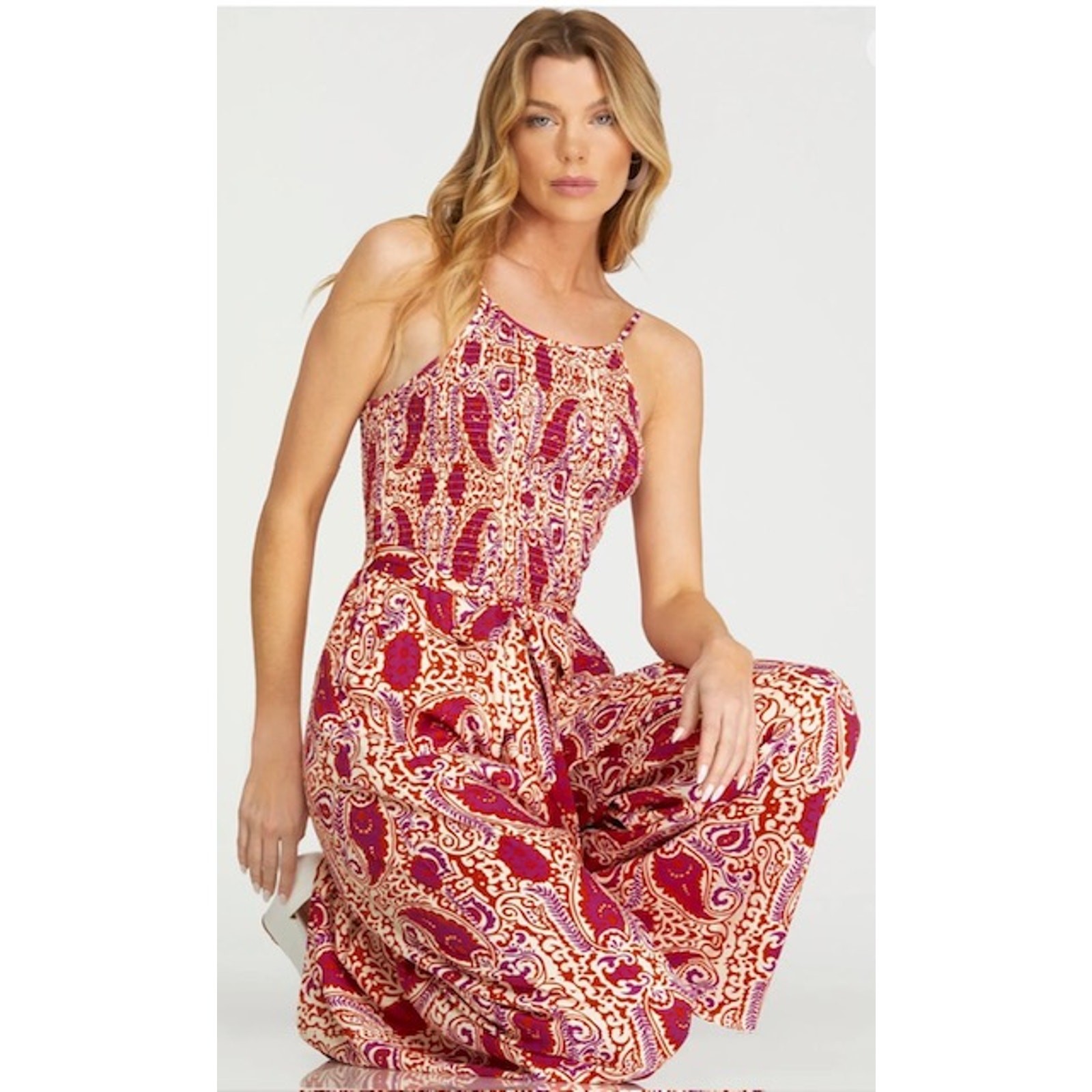 She + Sky - Smocked Tube Jumpsuit w/Waist Tie - Medium - Image 4