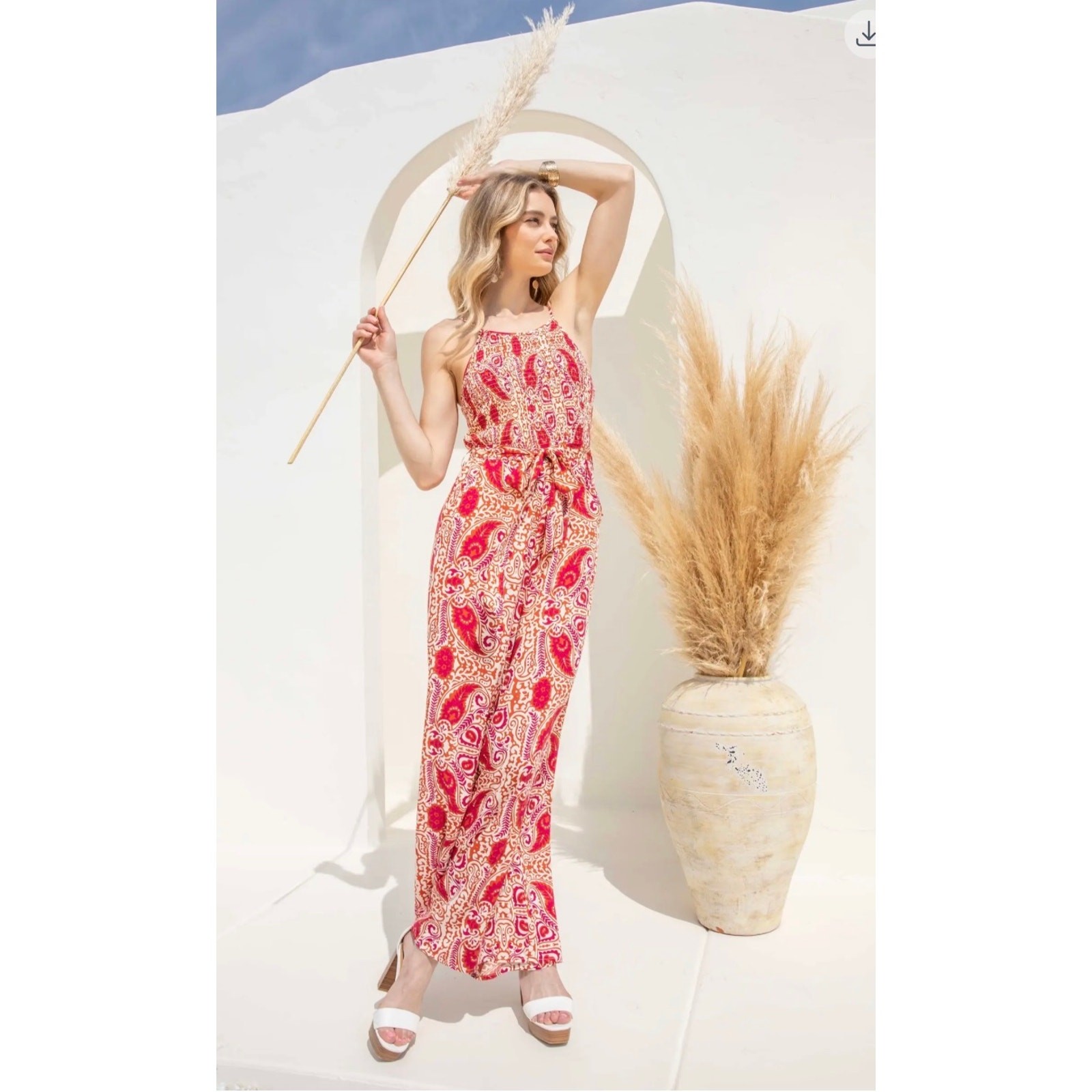 She + Sky - Smocked Tube Jumpsuit w/Waist Tie - Medium