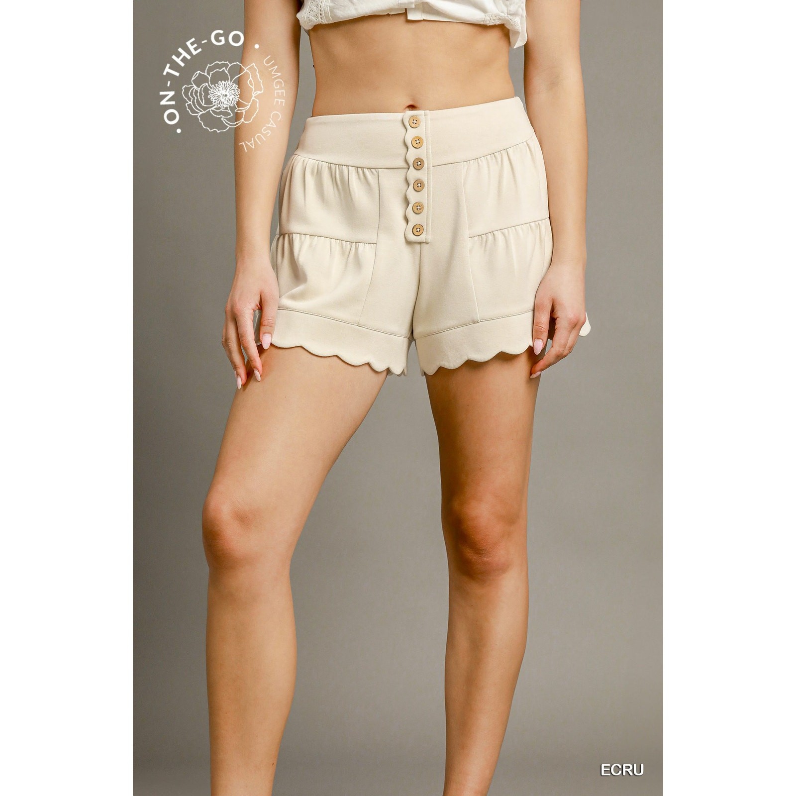 UMGEE - SCALLOPED HIGH-WAISTED BUTTON SHORTS - Small - Image 3