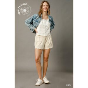 UMGEE - SCALLOPED HIGH-WAISTED BUTTON SHORTS - Small