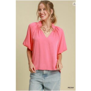 Umgee- Striped Silk Jacquard Blouse - Small