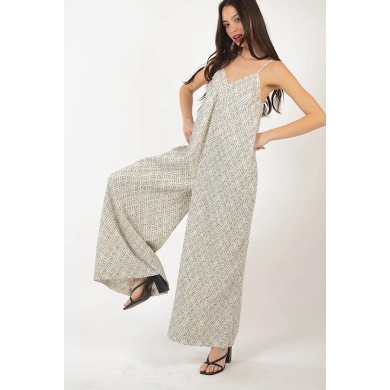 Very J - Black with White Dots Pleated Wide Leg Jumpsuit w/Pockets - Medium - Image 3