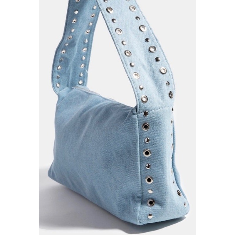 Wide Boxy Grommet Handbag - Denim - Image 3