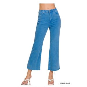 Zenana - Acid Wash High Waisted Frayed Hem Boot Cut - Small