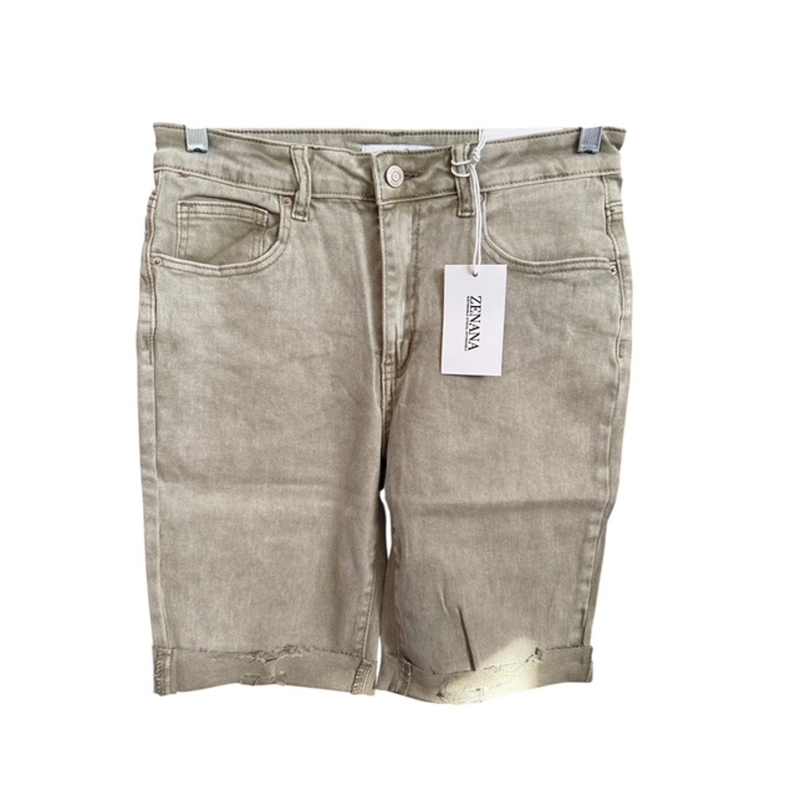 Zenana - Bermuda Jean Shorts Olive Green - Small
