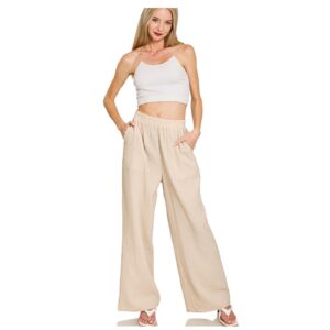 Zenana - Double Gauze Elastic Band Pants - Large