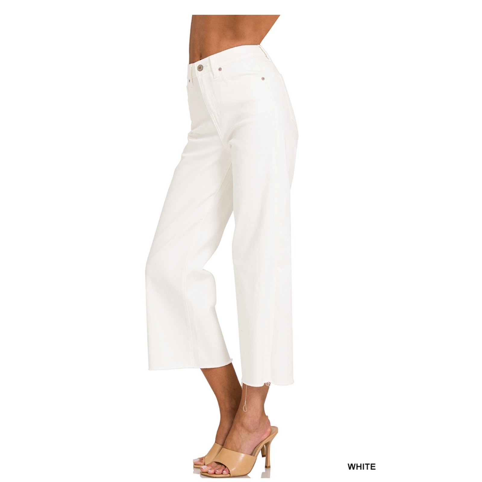 Zenana - High Rise Wide Leg Cropped White Denim - Size 29 - Image 4