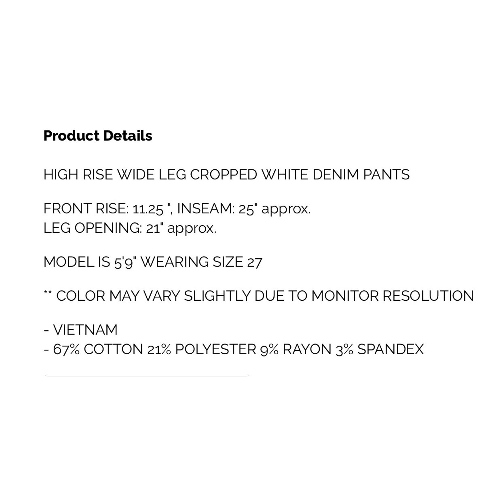 Zenana - High Rise Wide Leg Cropped White Denim - Size 29 - Image 5