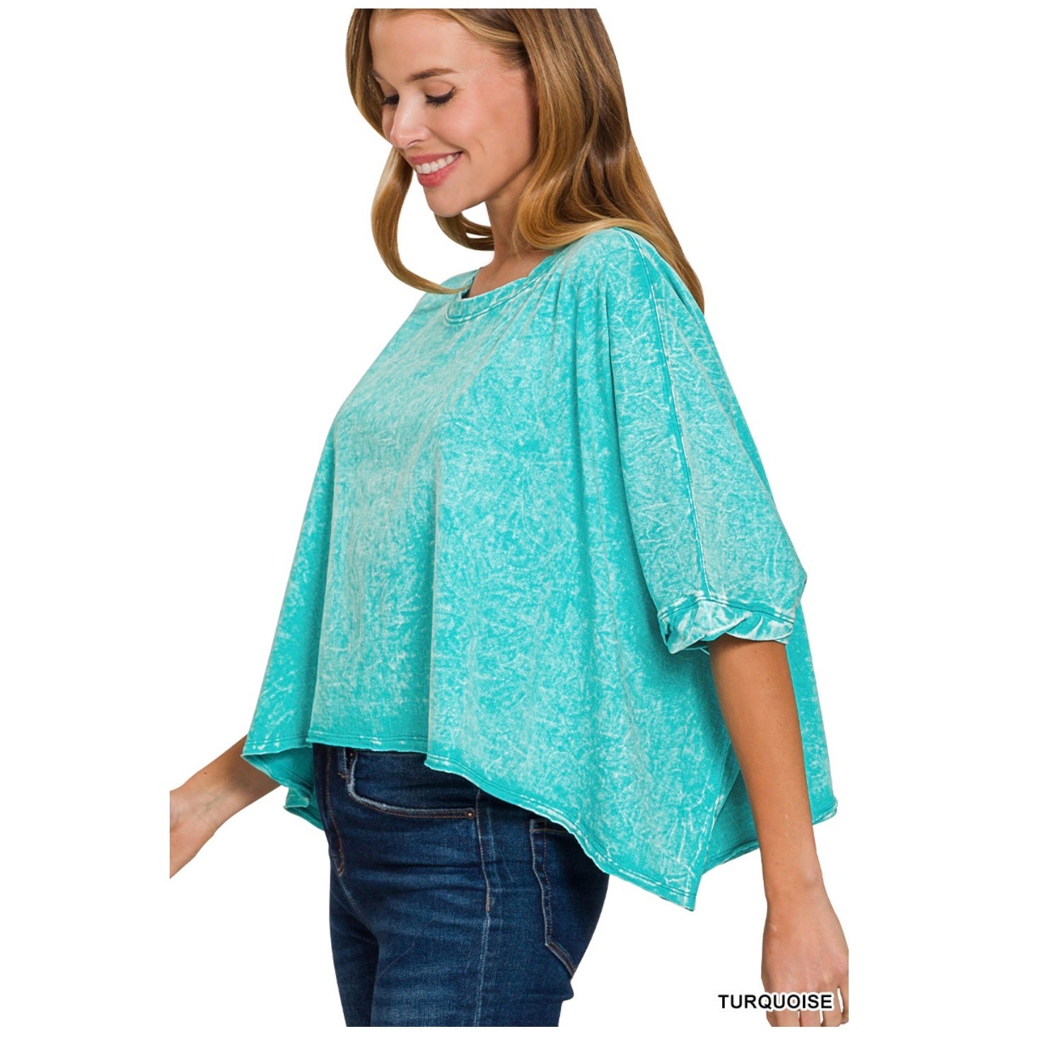 Zenana - Premium Cotton Crinkle Wash Oversized Tee - One Size - Image 3