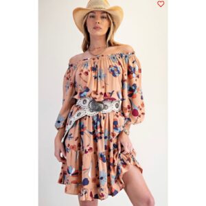 EASEL - Off Shoulder Floral Challis Dress - Large