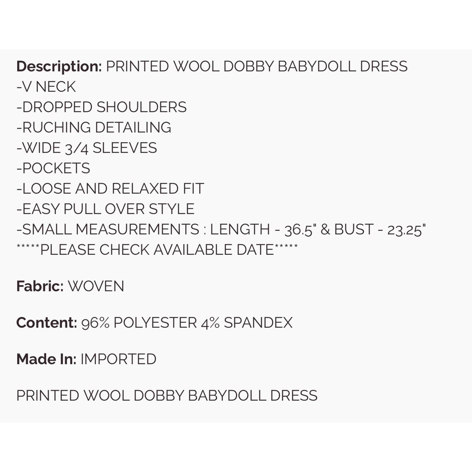 Easel - Printed Dobby Babydoll Dress - Medium - Image 5