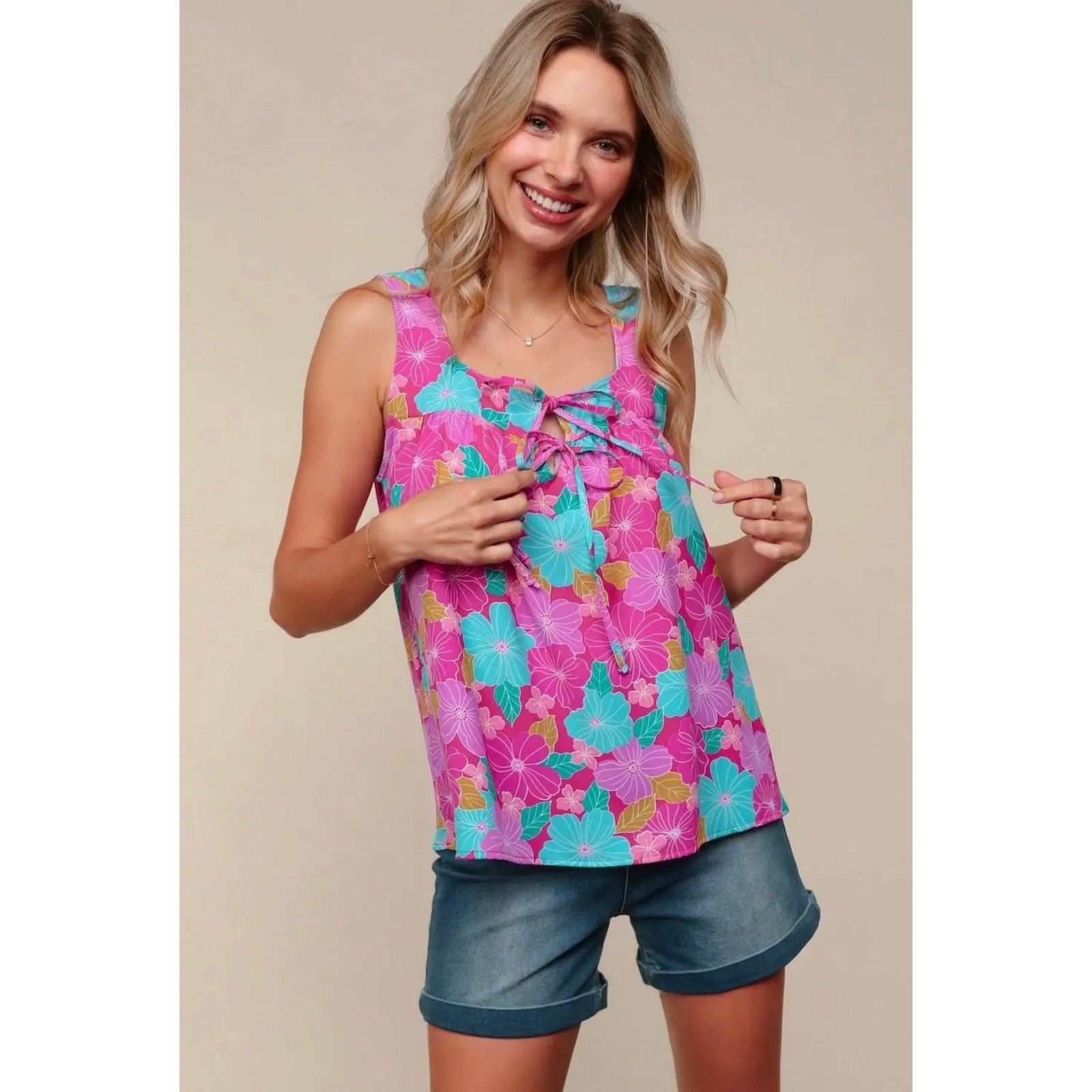 Haptics - Square Neck with Bows Sleeveless Top - Small - Image 3