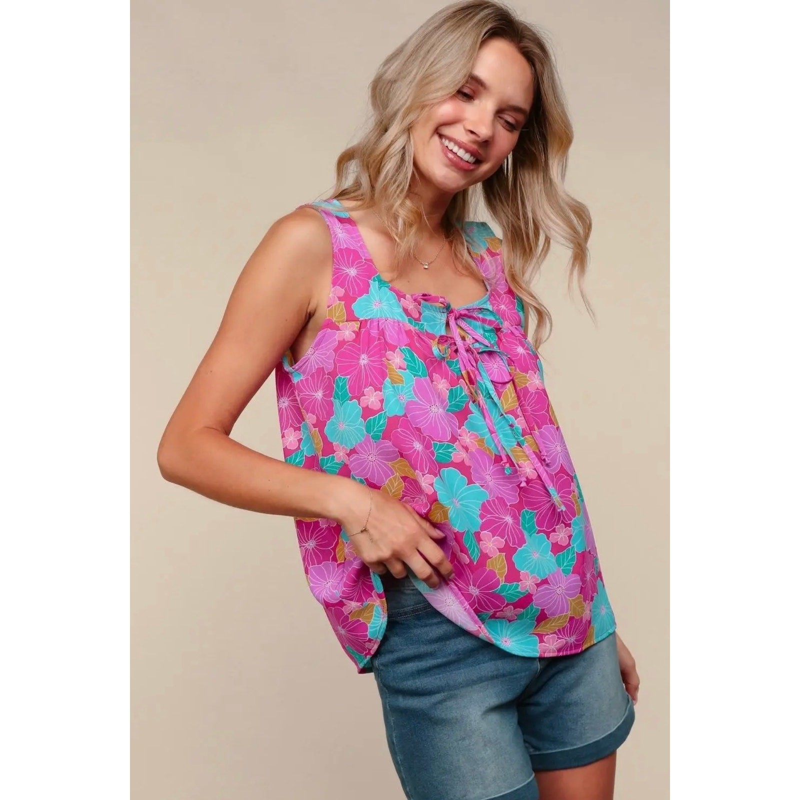 Haptics - Square Neck with Bows Sleeveless Top - Small - Image 4