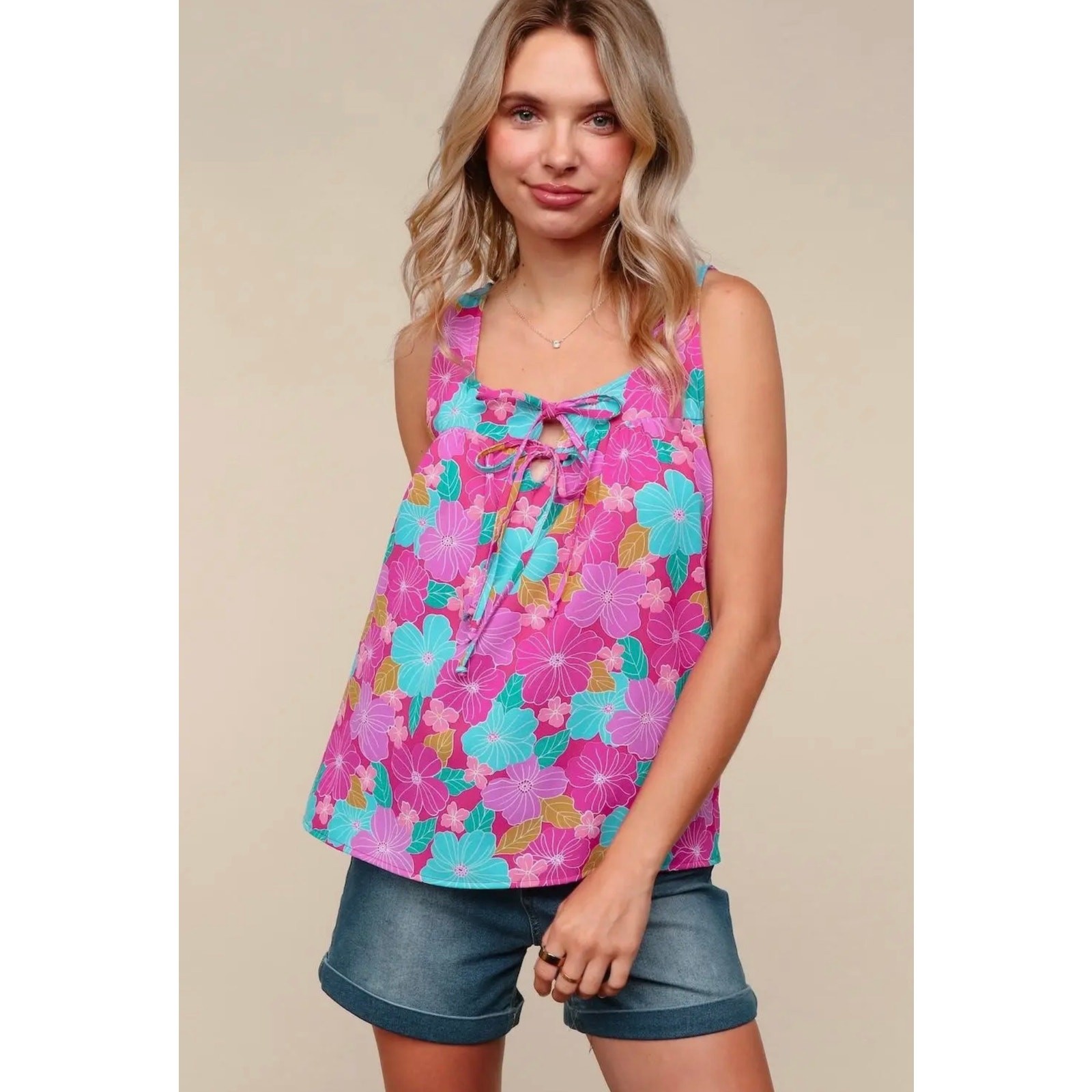 Haptics - Square Neck with Bows Sleeveless Top - Small - Image 5