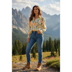 Sage & Sunrise Button Down Blouse with Smock Cuffs - Medium