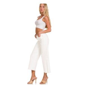 Zenana - High Rise Wide Leg Cropped White Denim - Size 30