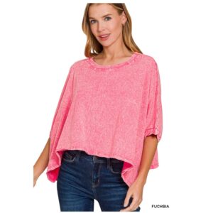 Zenana - Premium Cotton Crinkle Wash Oversized Tee - One Size