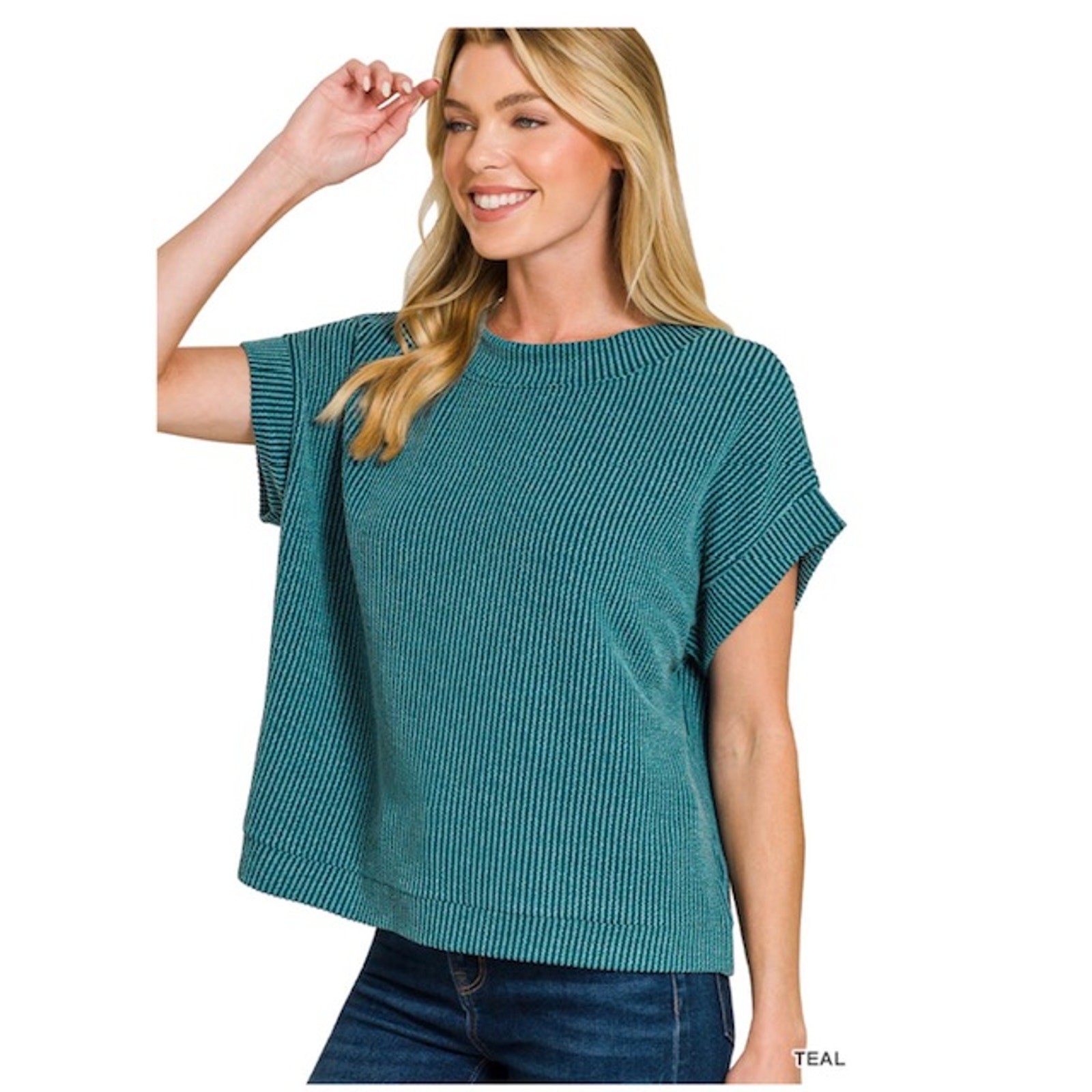Zenana - Raised Rib Cap Sleeve Top - Large