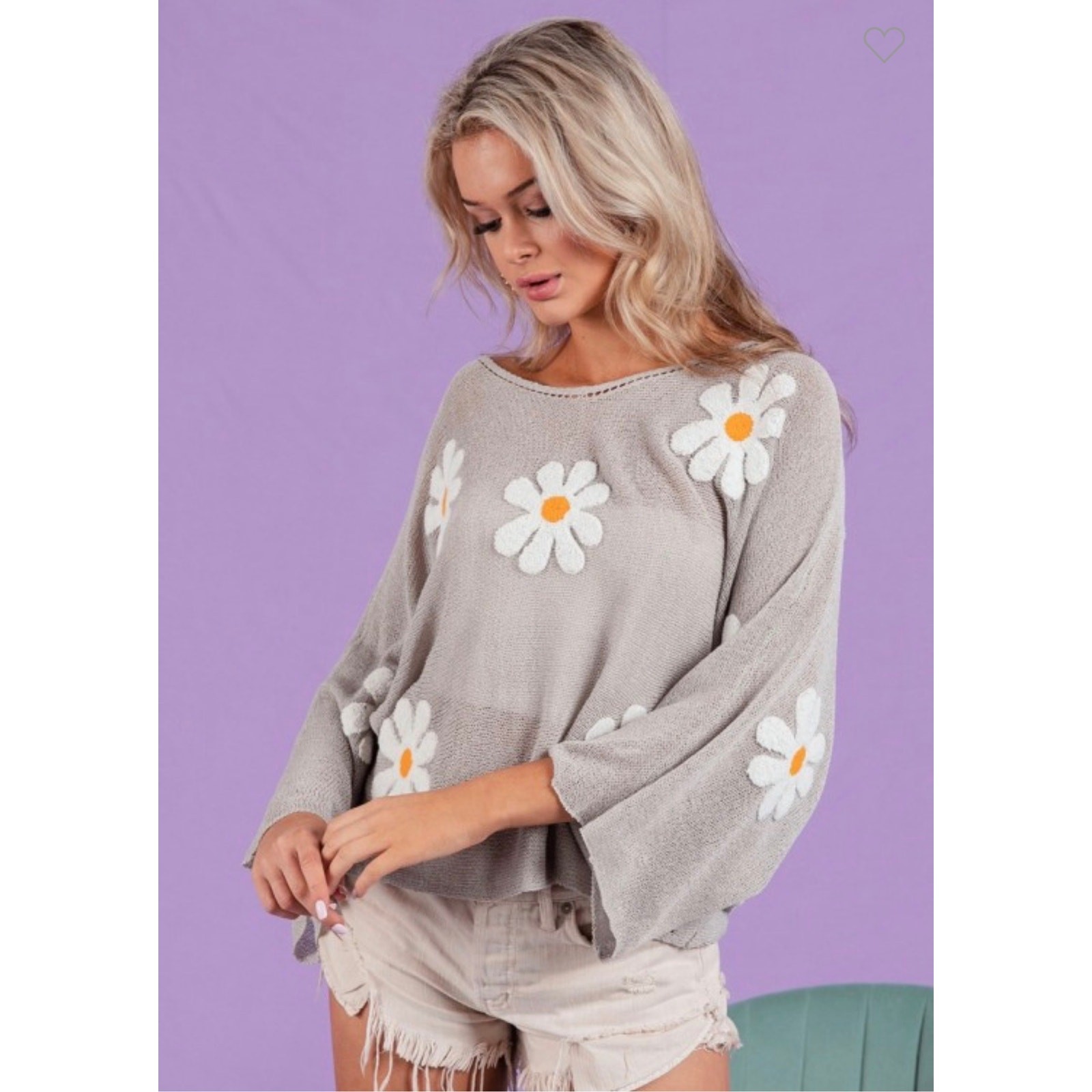 Bibi - Flower Embroidery Loose Fit Knit Top - Large