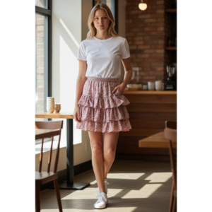Lilou - Pink Floral Ruffle Mini Skirt - Medium