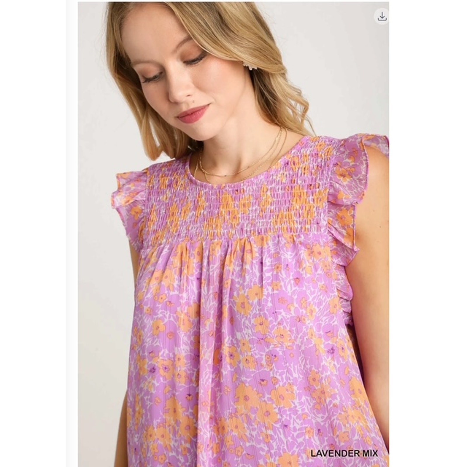 UMGEE - FLORAL METALLIC FLUTTER SLEEVE SRESS W/SMOCKED DETAIL / LINING - Large - Image 4