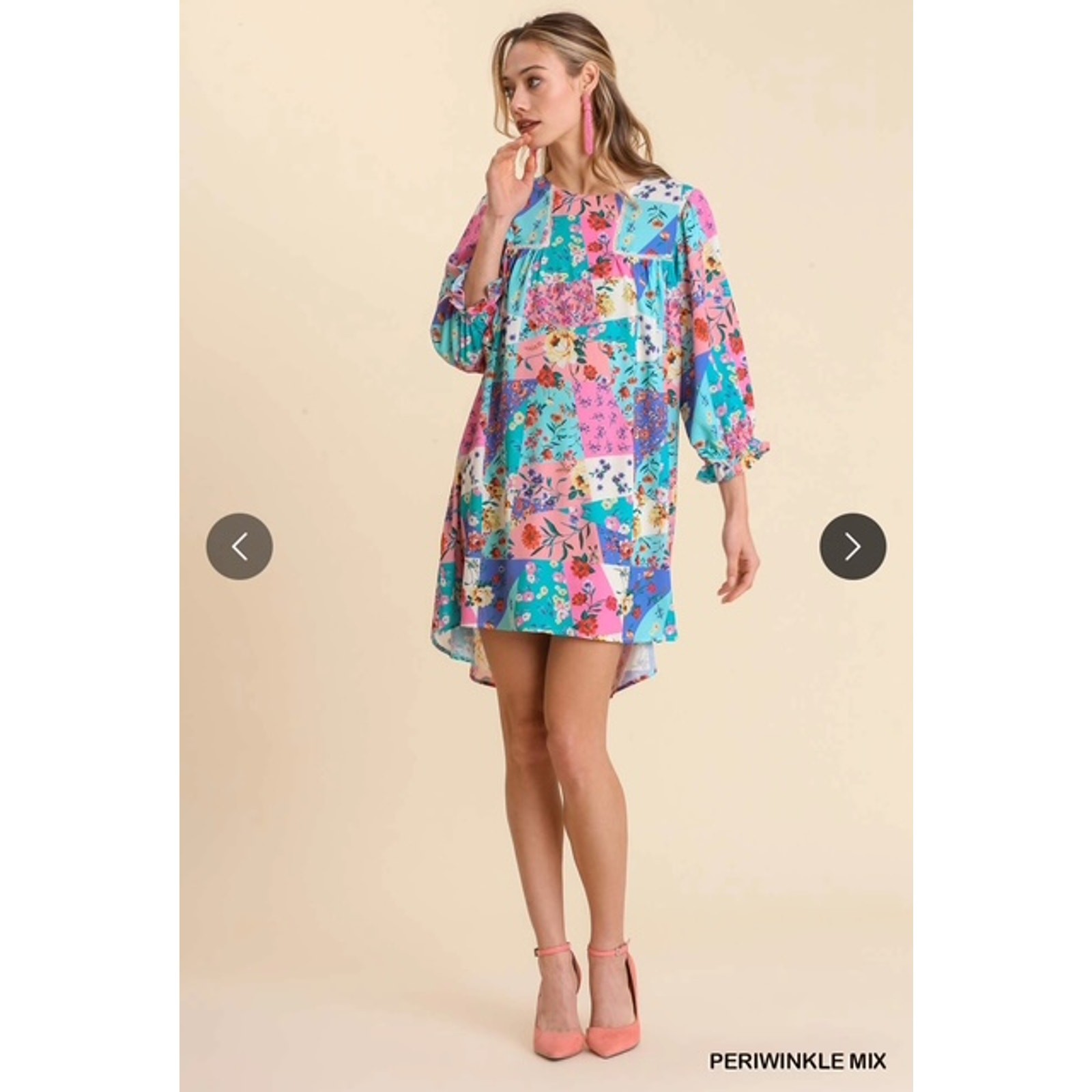 UMGEE - Mixed Print Crochet Trim Ruffle Sleeves Dress - Medium - Image 3